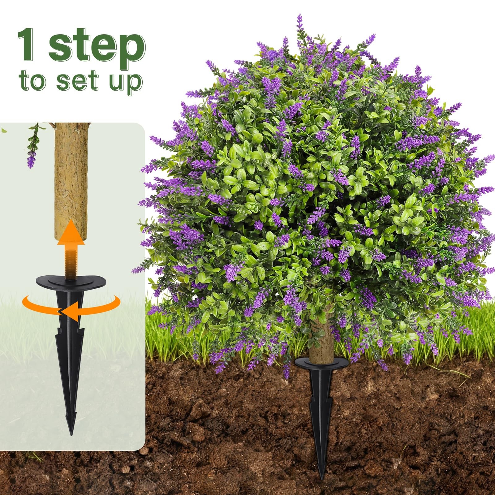 Set of 2 Artificial Lavender Topiary with Spike,Fake Plants Boxwood Balls Gre…
