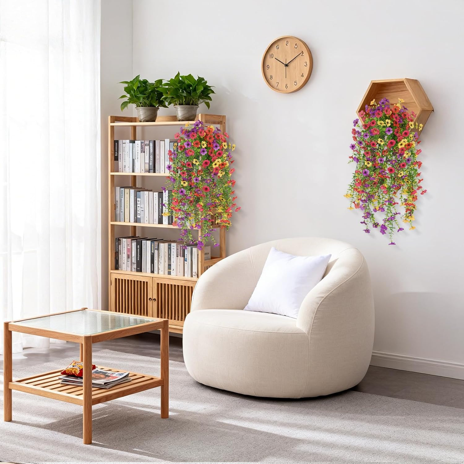 Artificial Hanging Flowers for Outdoors, 2 Pcs Fake Hanging Plants Spring