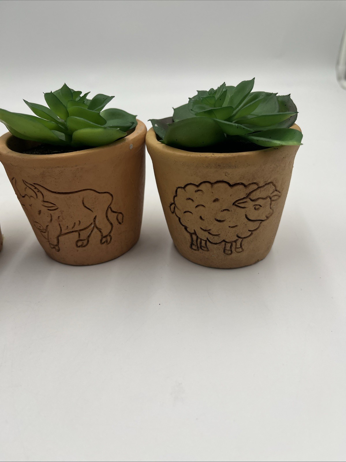 Cute Farm style Tan Clay Potted Fake Flower 4 Pc