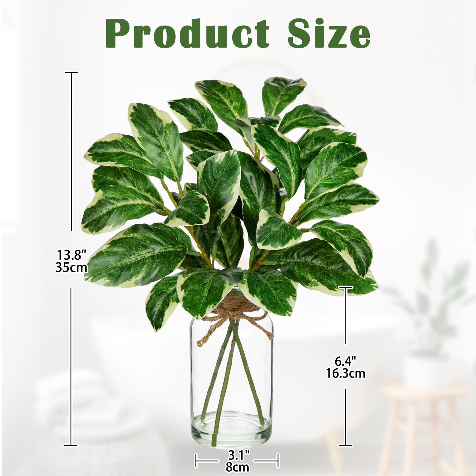 Artificial Greenery Stems in Glass Vase with Faux Water, 13.8″ Faux Plants In…