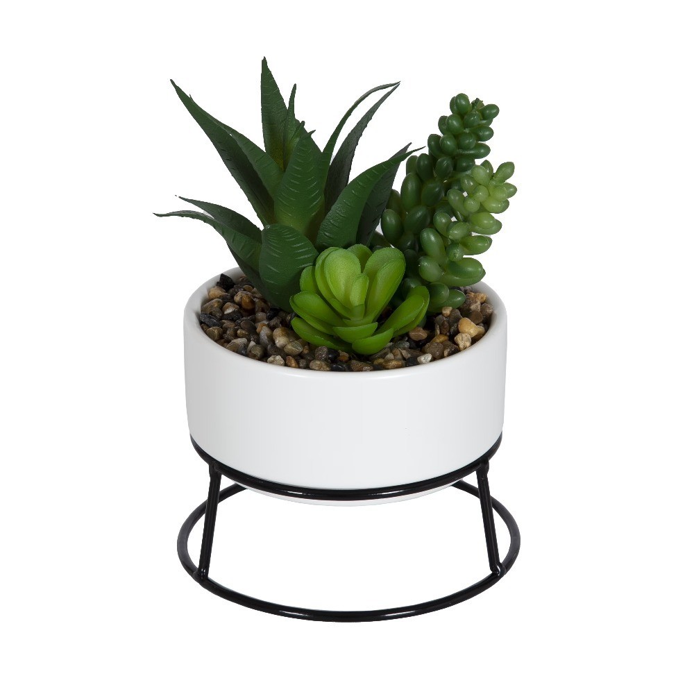 Artificial Agave and Sedum Succulents in Ceramic Planter Multicolor 6.5 Inch
