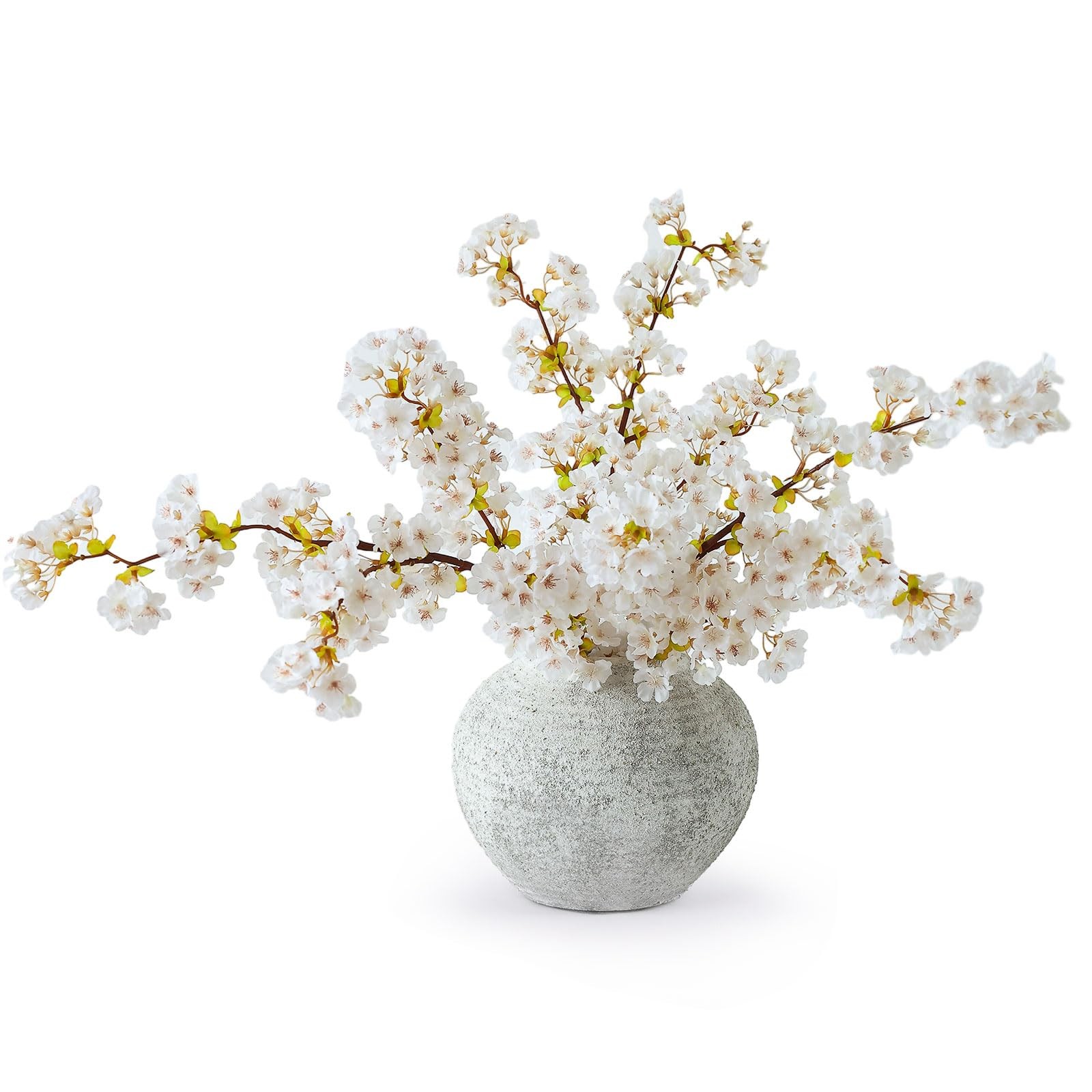 mizii 3Pcs Artificial White Cherry Blossom Branches 40″ Fake Silk Cherry Blos…
