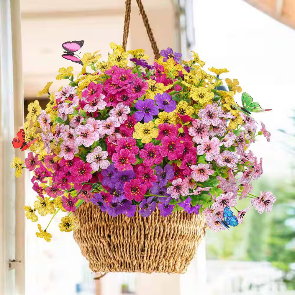 2.00 In. 12 Bundles UV Resistant Artificial Outdoor Flowers with 6 Butterflies f