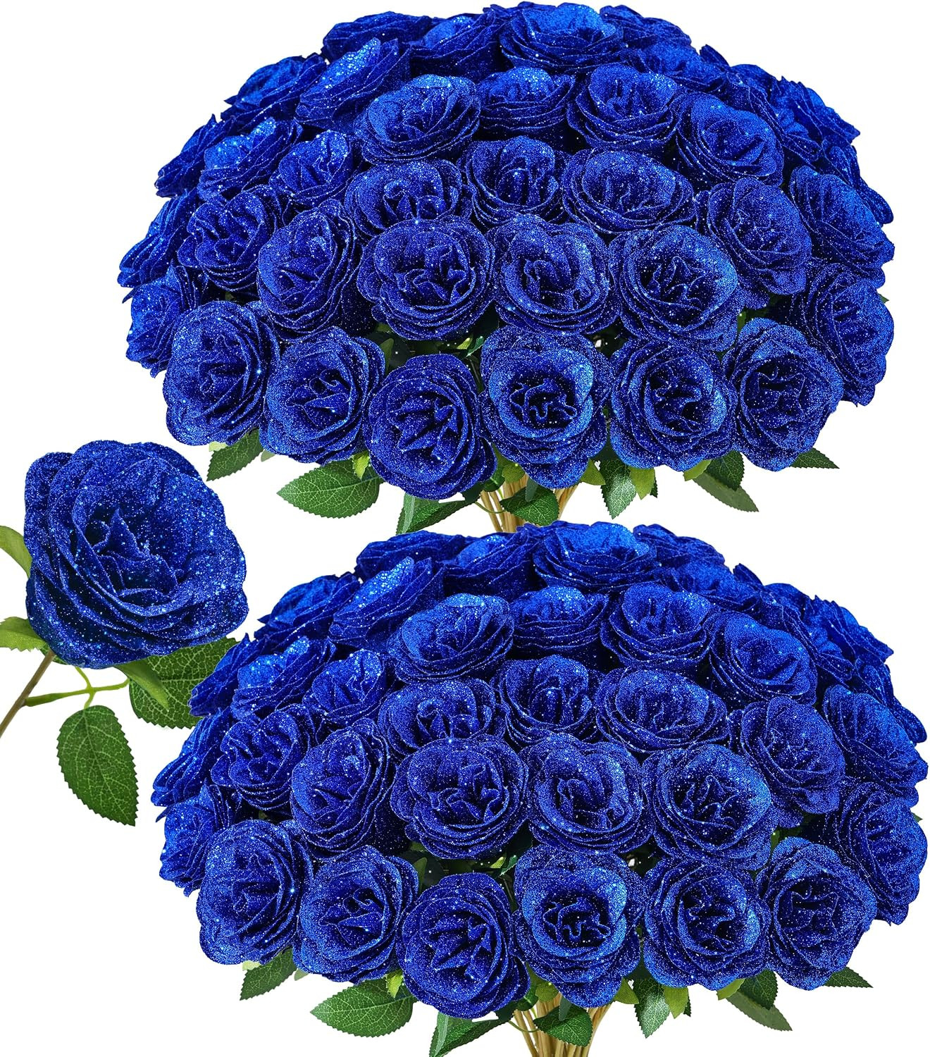 50 PCS Ivory Roses Artificial Flowers, Fake Roses with Stem Realistic Silk Roses