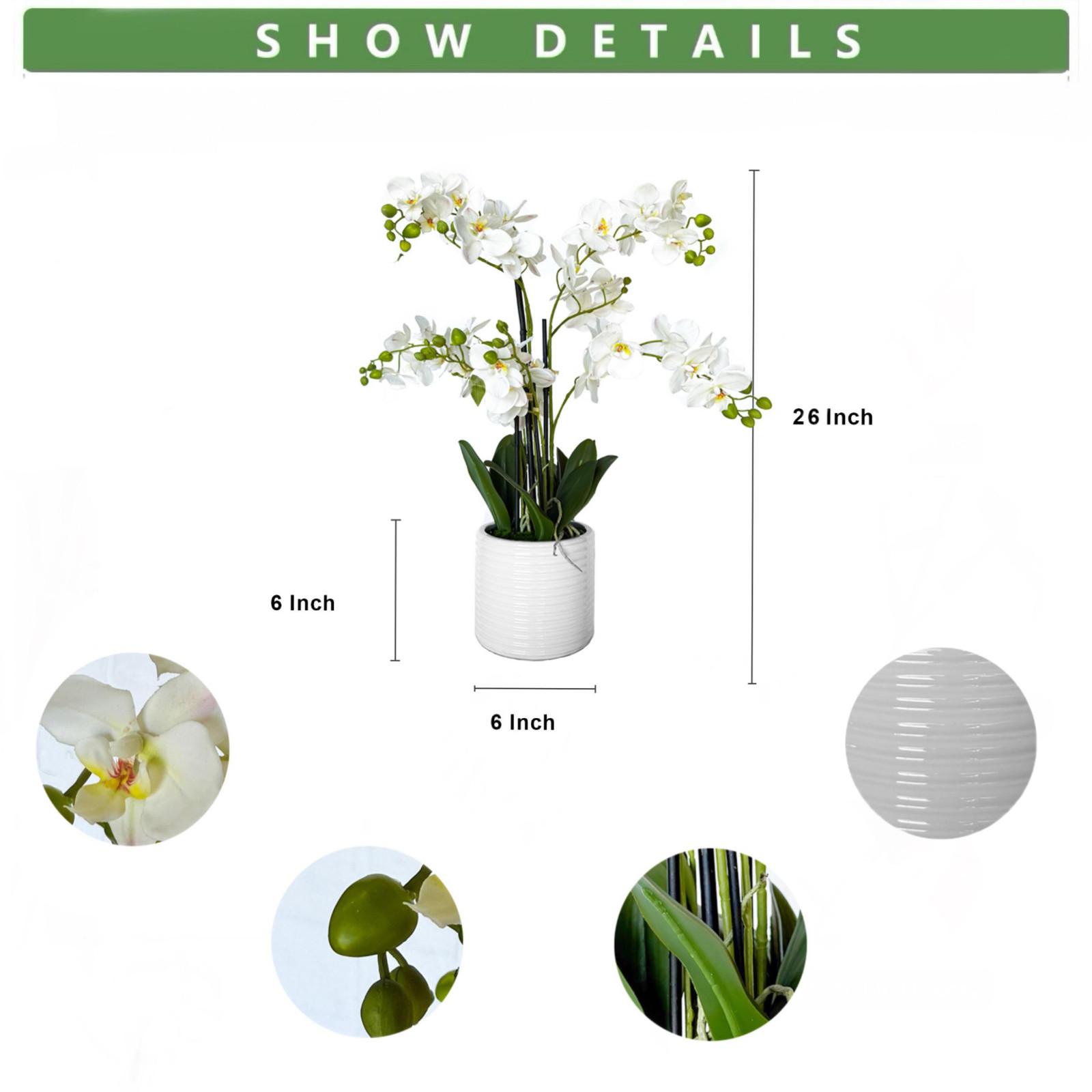 Artificial Orchid Flower Arrangement with Ceramic Pot Home Decor Tabletop Plante