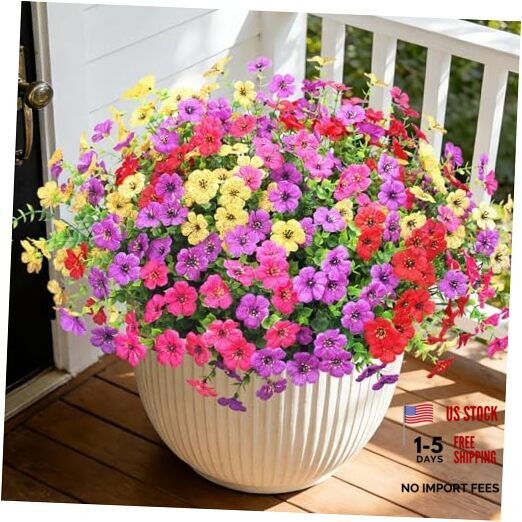 Artificial Flowers for Outdoors, Fake Faux Plants 12 Purple Red Yellow Hot Pink