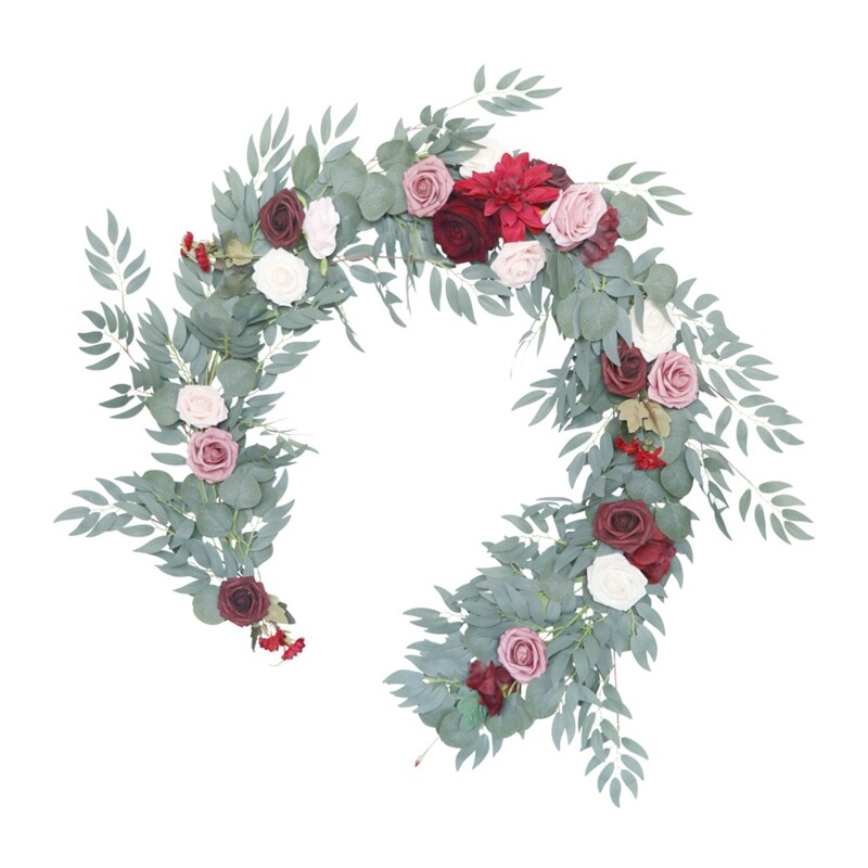 Fake Rattan Vine Wreath Simulation Hanging Lotus Wine Red Color