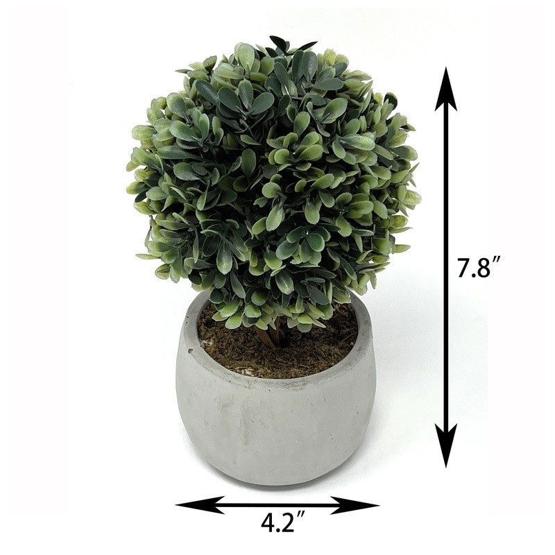 Lifelike Artificial Mini Boxwood Topiary in Gray Cement Pot Indoor Home Decor US