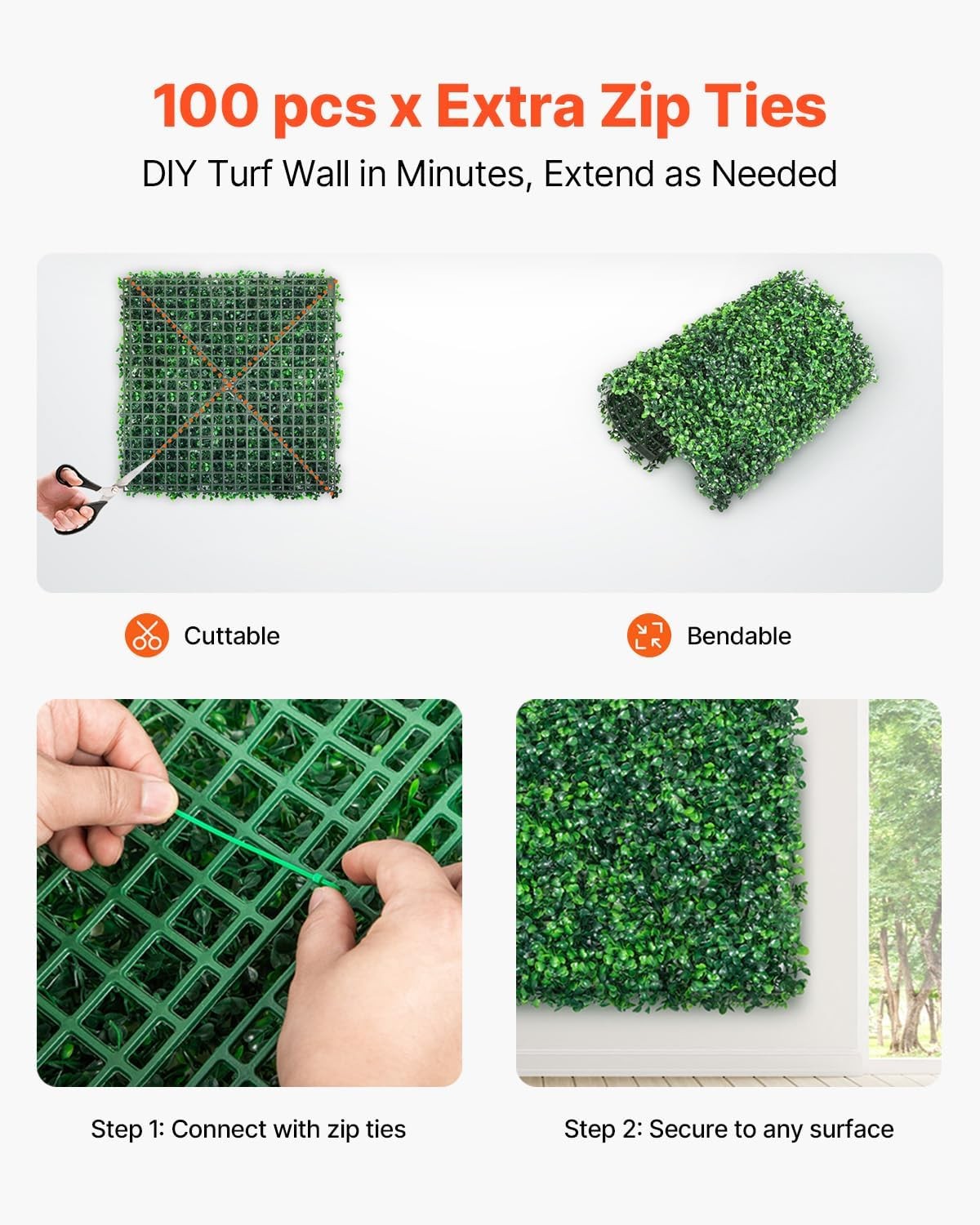 Artificial Boxwood Panel 24pcs 20 x 20 in Green Fake Grass Wall | 1.6 in Sun