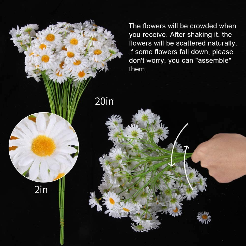 Artificial Flowers, 5 Bunches White Silk Daisy for Home Decor