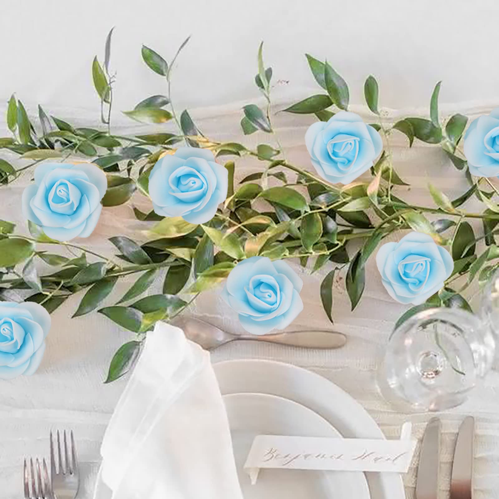 200Pcs 1.97in Light Blue Artificial Rose Flower Heads, DIY, Wedding, Centerpiece