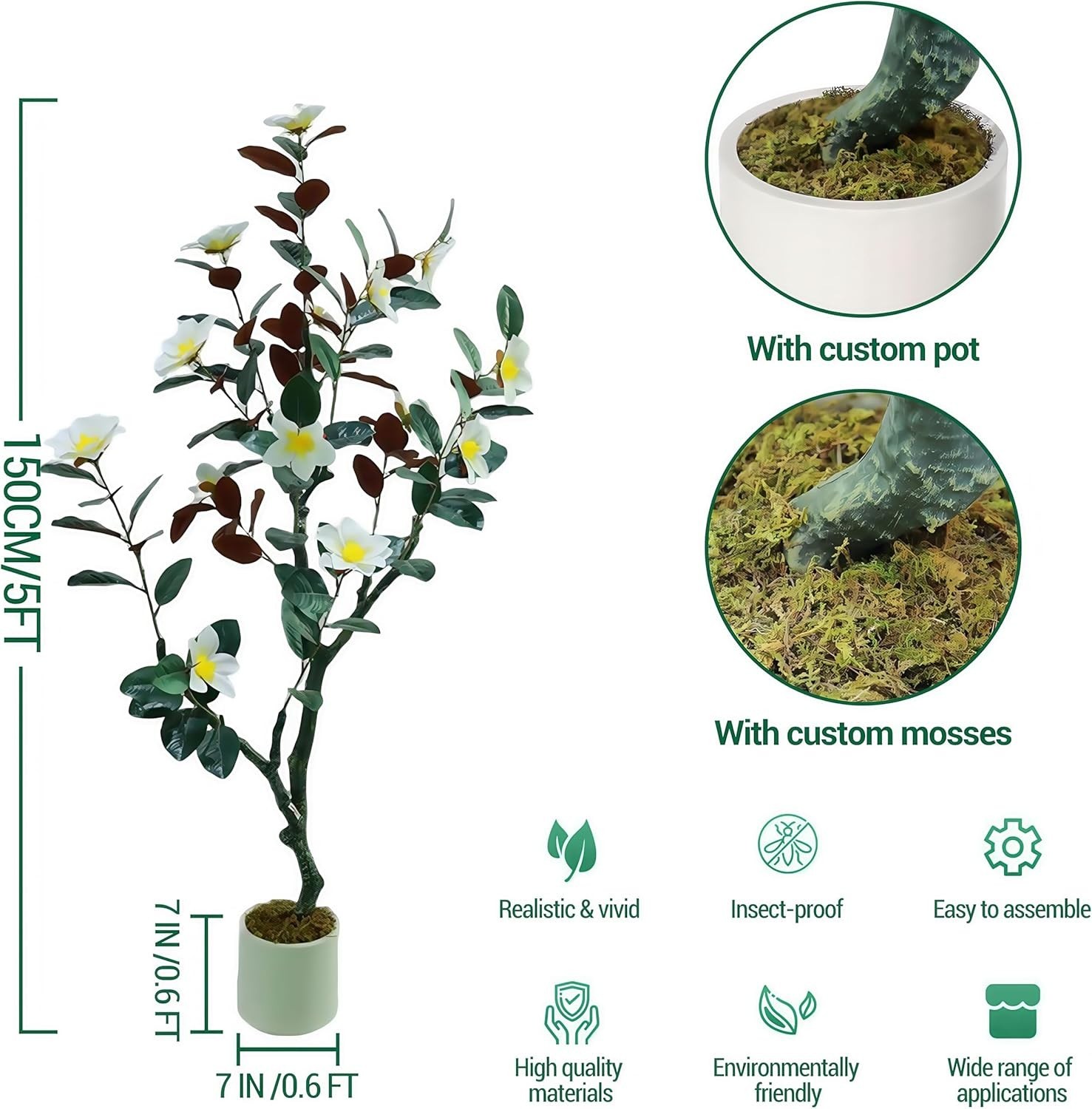 5 FT Artificial Tree Artificial Magnolia Tree Faux Plant for Indoor & Outdoor