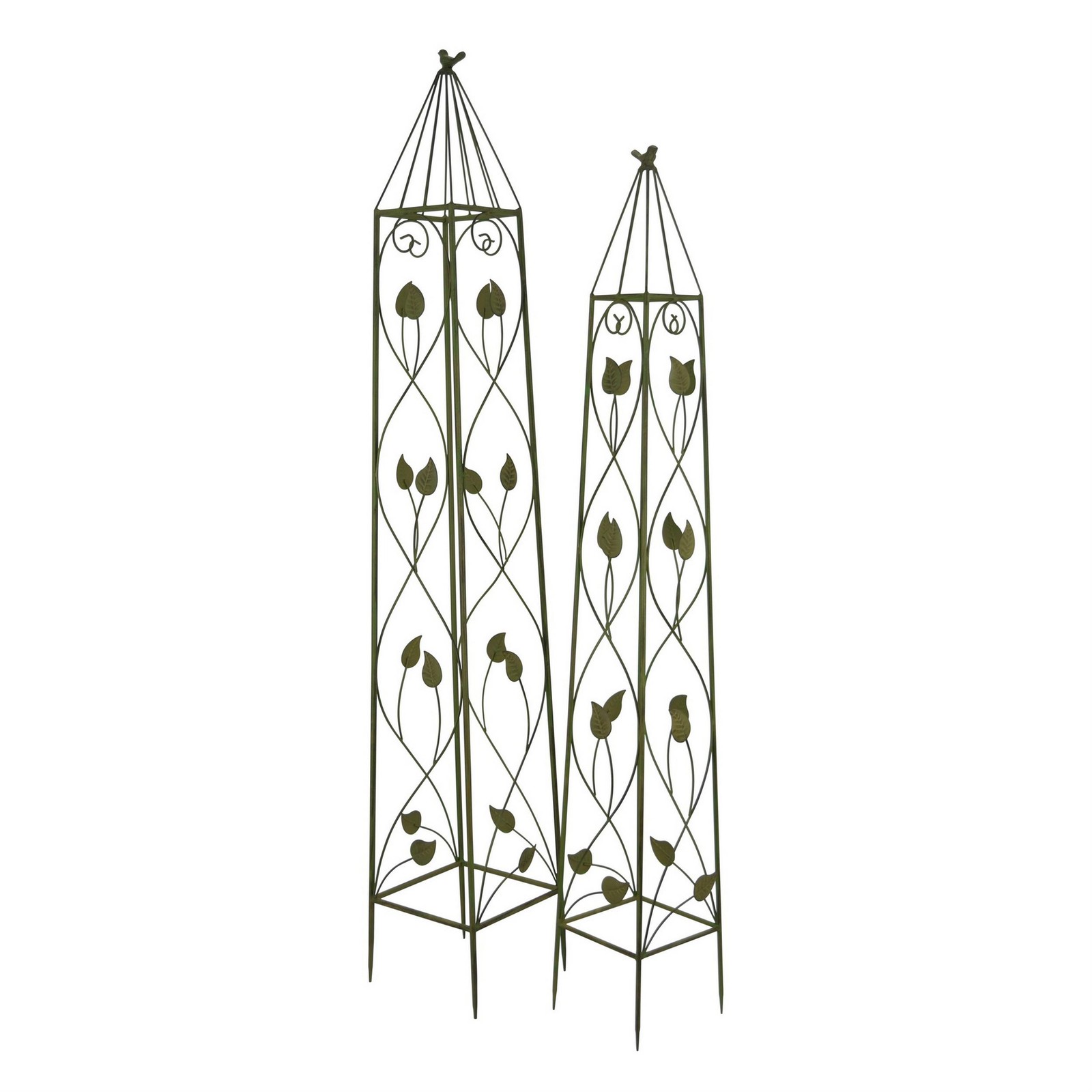 Benjara Kanye Garden Trellis Set of 2- Leaf Details Vertical Plant Green Metal