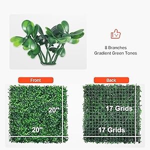 Artificial Boxwood Panel 24pcs 20 x 20 in Green Fake Grass Wall | 1.6 in Sun