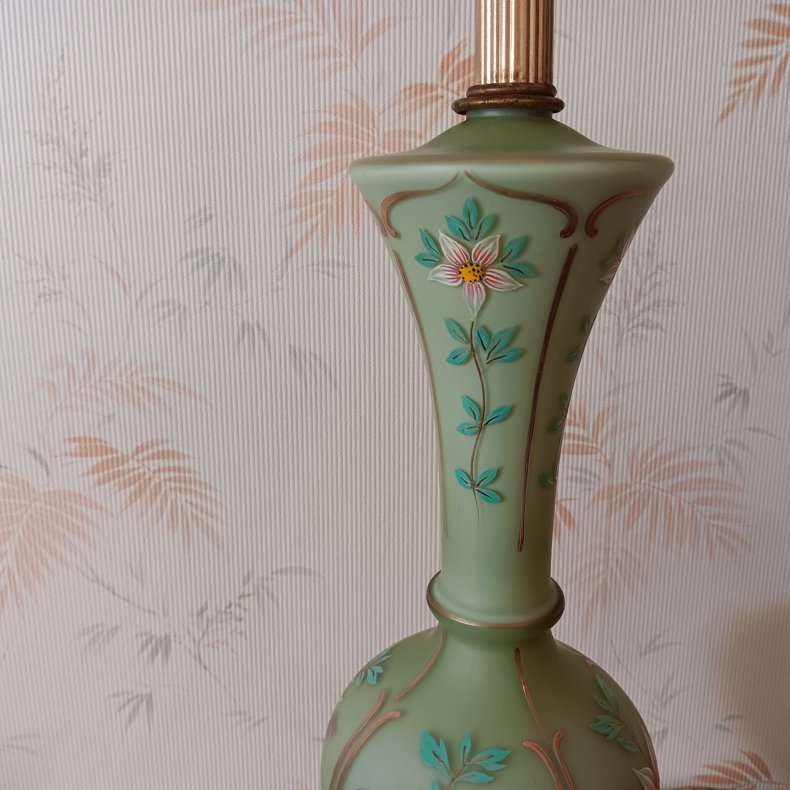 Gorgeous Hollywood Regency Hand Painted Floral Satin Glass Table Lamp