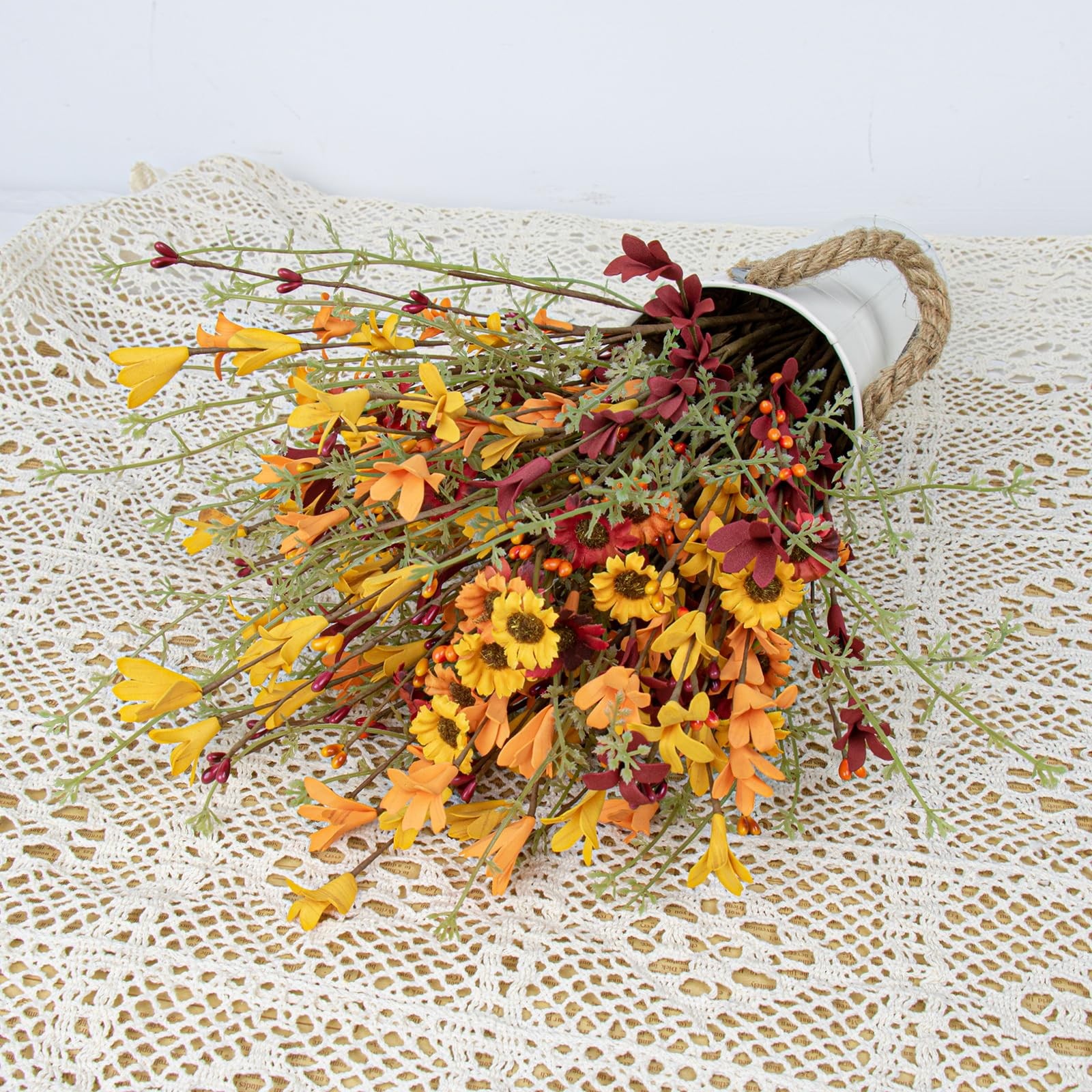 Artificial Fall Flowers 12 Pack Floral Picks 17″ Tall Forsythia Stems with Be…