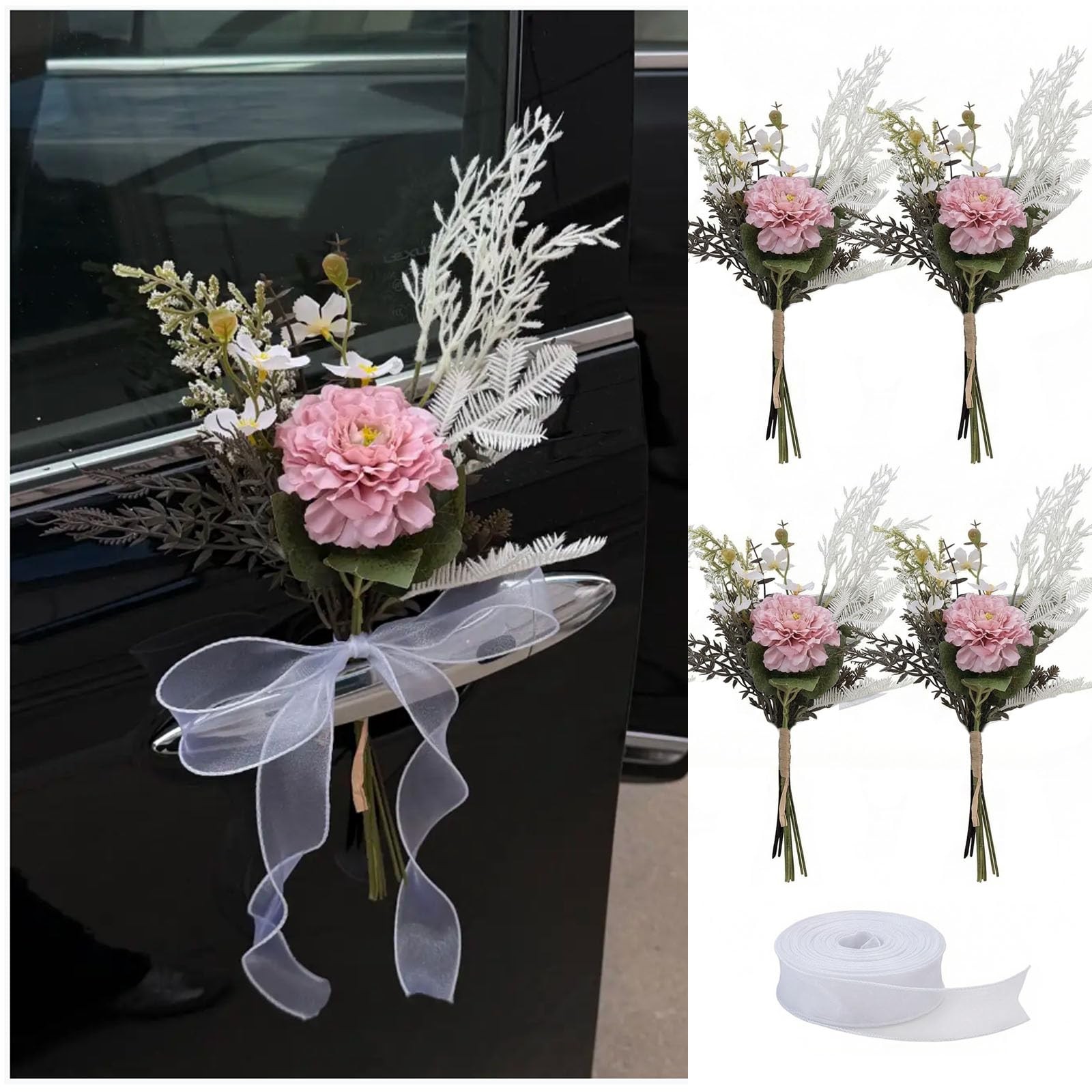 White Rose Wedding Car Decorations – Romantic Just Married Floral Accent for …