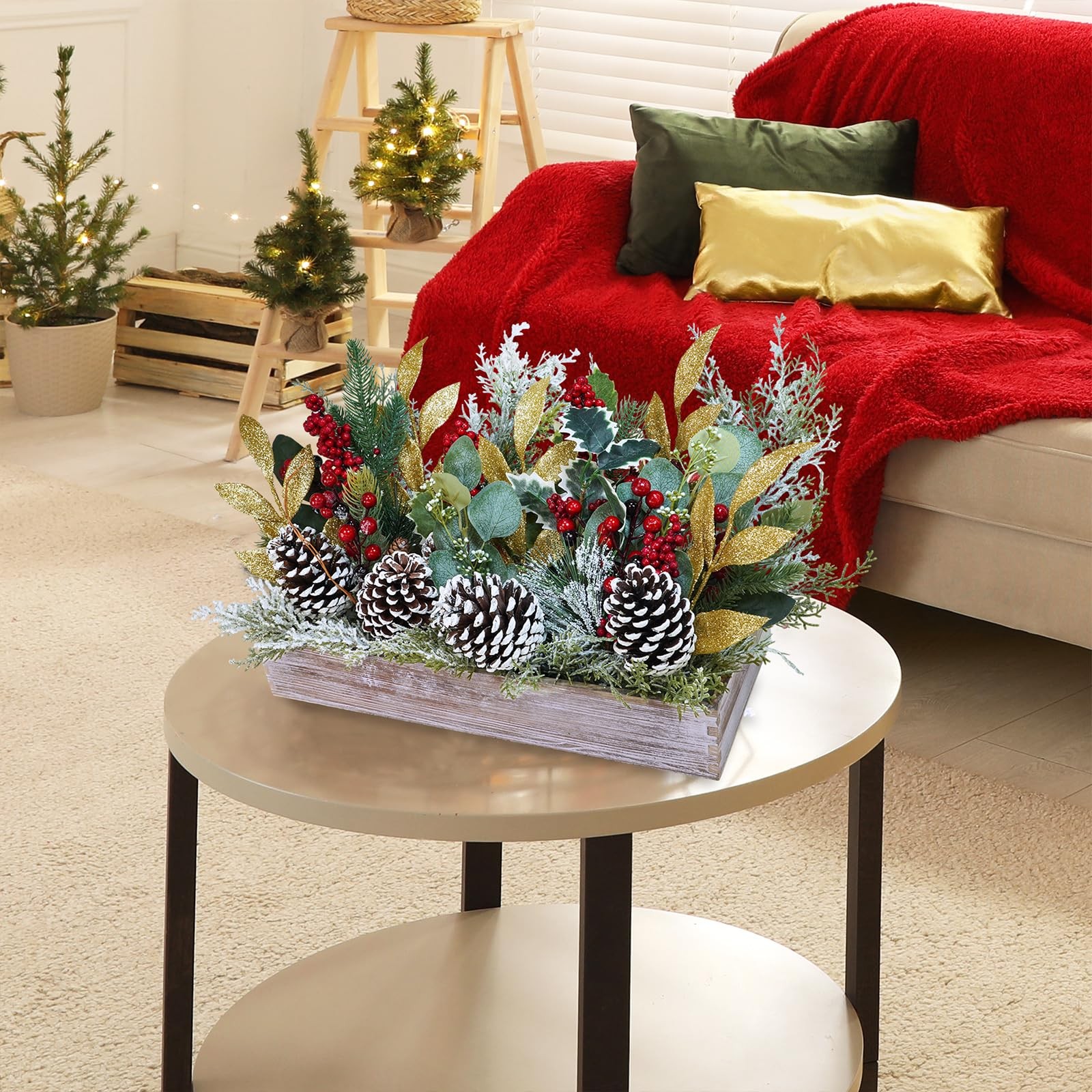 Bulk Rustic Christmas Floral Picks and Pine Cones in Wooden Box – Holiday Table