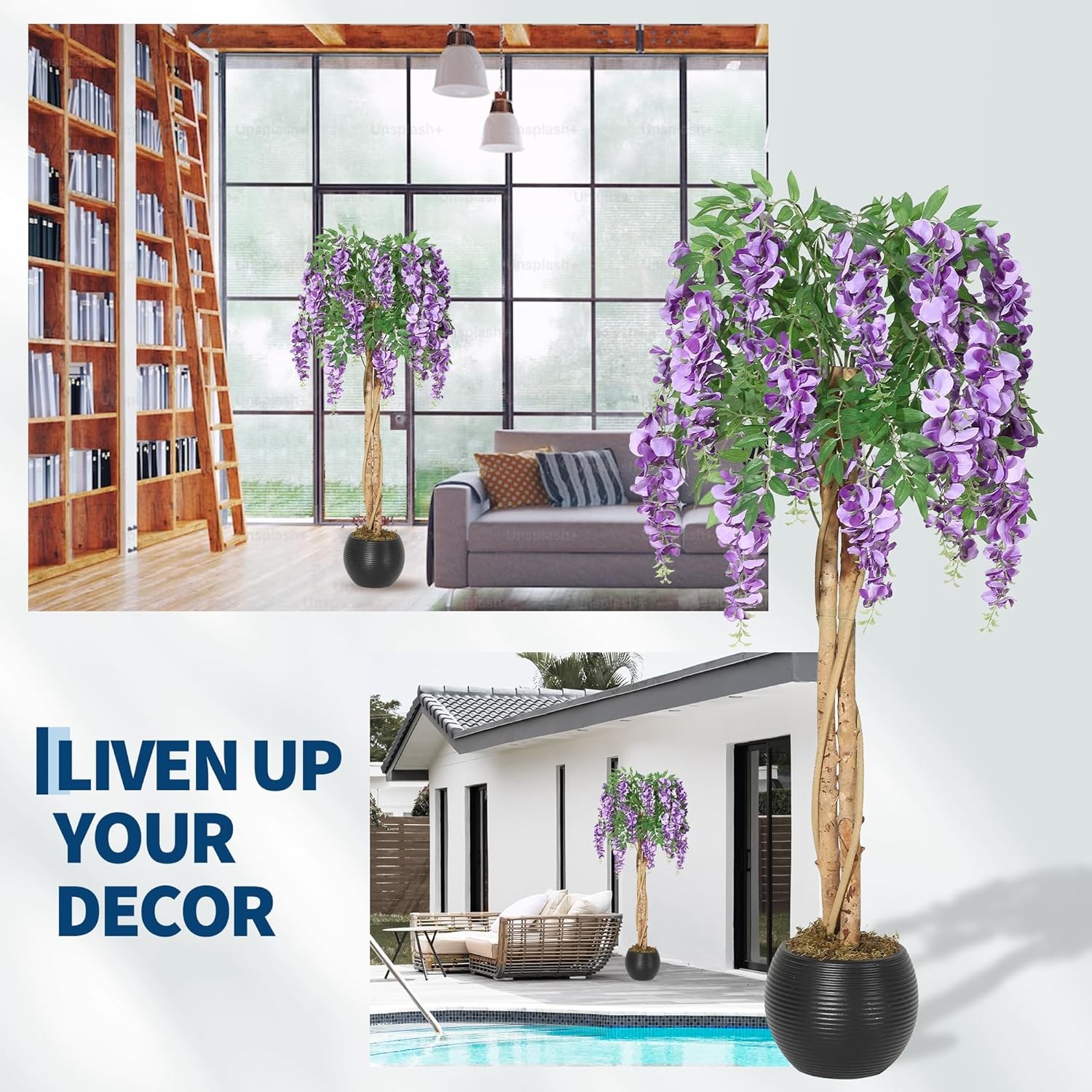 4FT Artificial Purple Blossom Tree LifelikeTree with Mossy Boughs Faux Plant