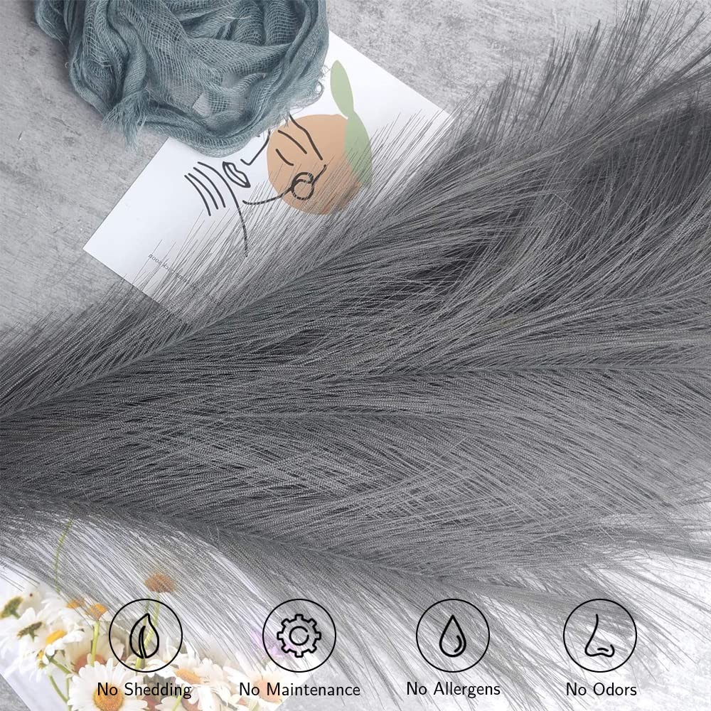 5pcs Gray Pampas Grass Tall Fluffy , 30” Detachable Artificial Dried Grey Flo…