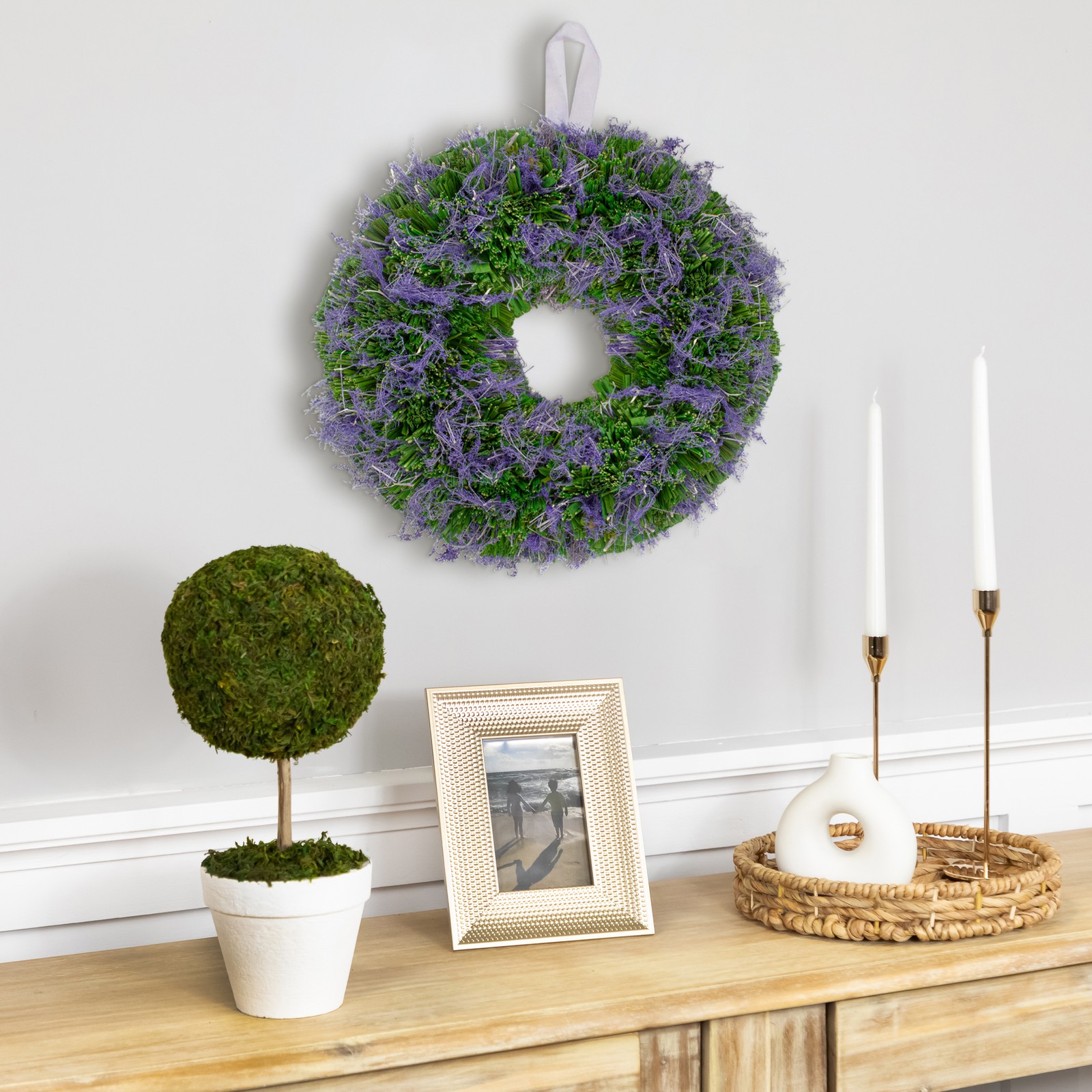 Northlight 14.5″ Purple Reindeer Moss Green Twig Artificial Spring Floral Wreath