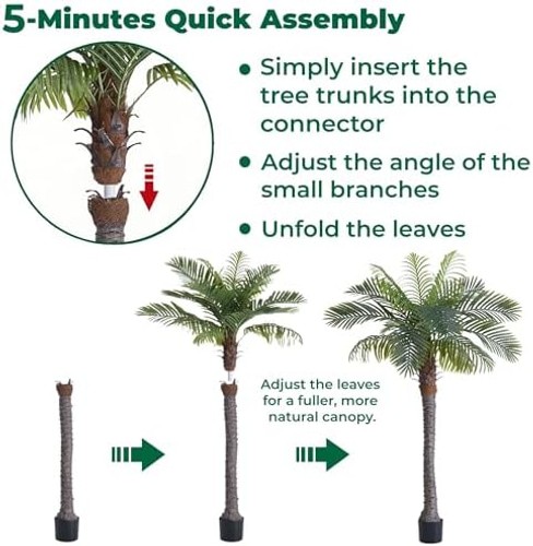 8.5FT Artificial Coconut Palm Tree Set of 2, UV Resistant Faux Sago Palm Plan…