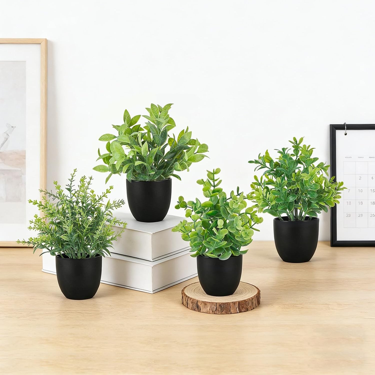 4 Packs Fake Plants Mini Artificial Greenery Potted Plants Faux Eucalyptus for