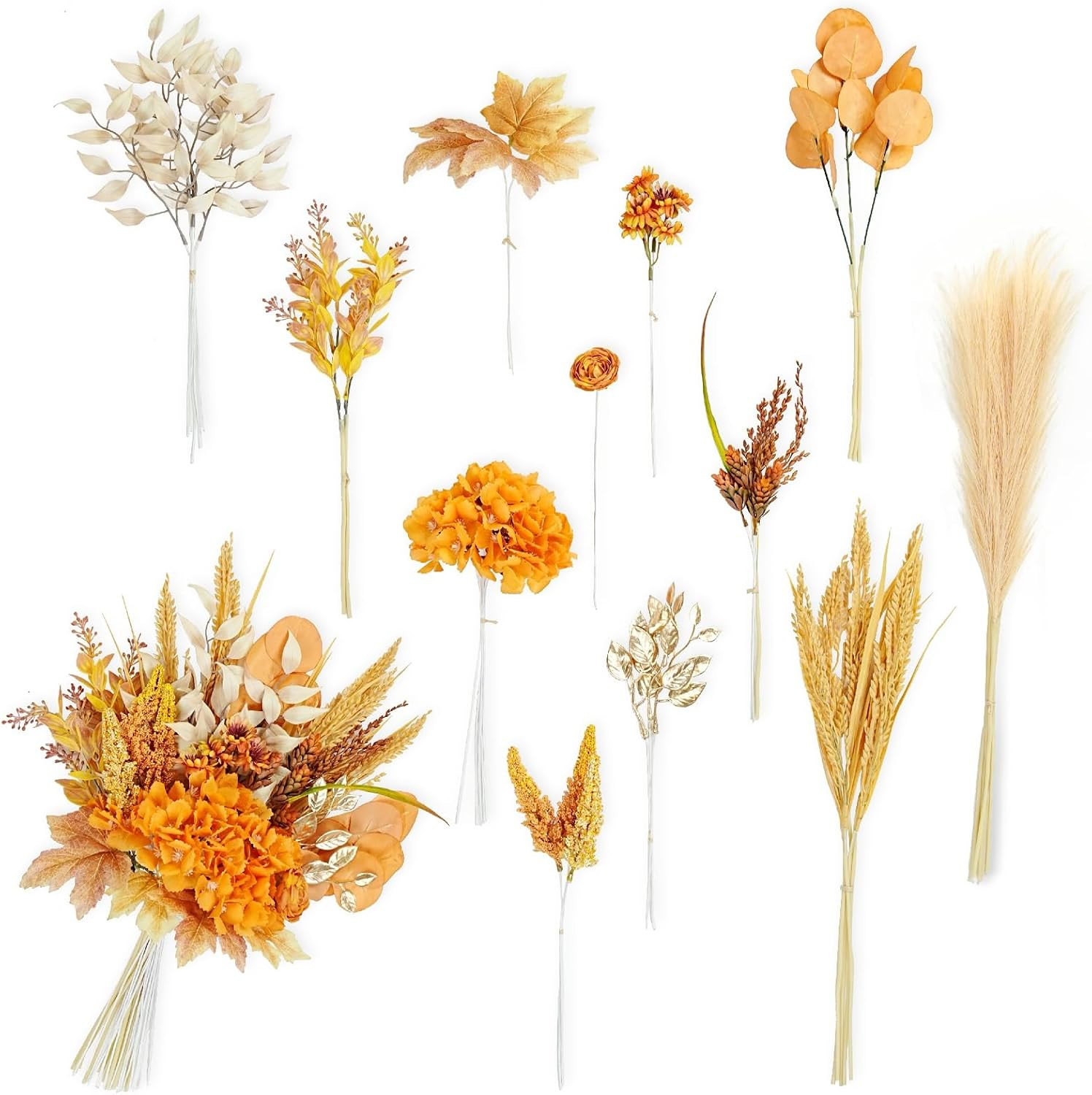 Artificial Greenery Stems, 55Pcs Box Set for Wedding, Home & Office | 13 Kinds F