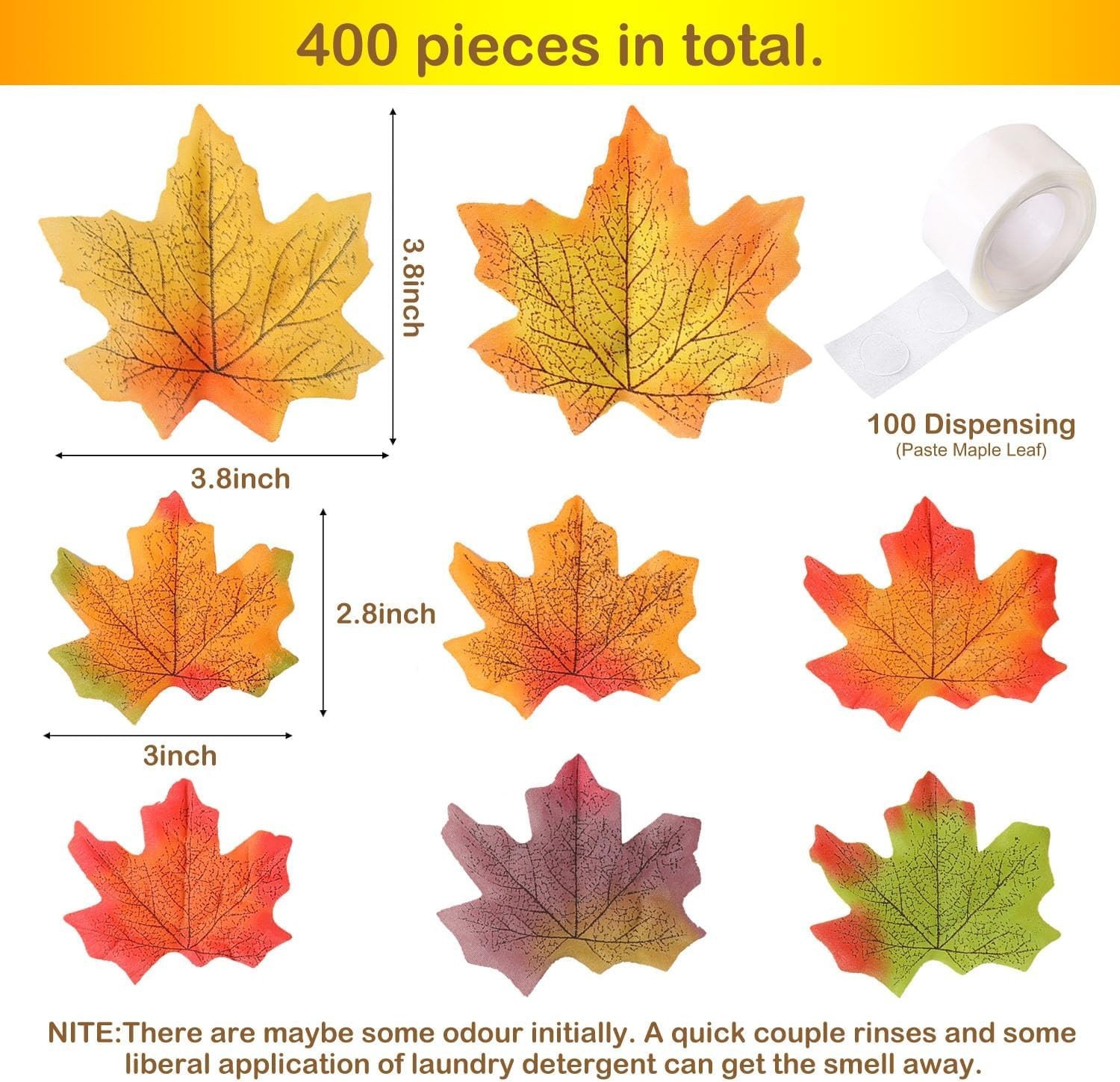 500PCS Fall Maple Leaves Bulk, 8 Colors with 100 Glue Dots | Autumn leaves fo…