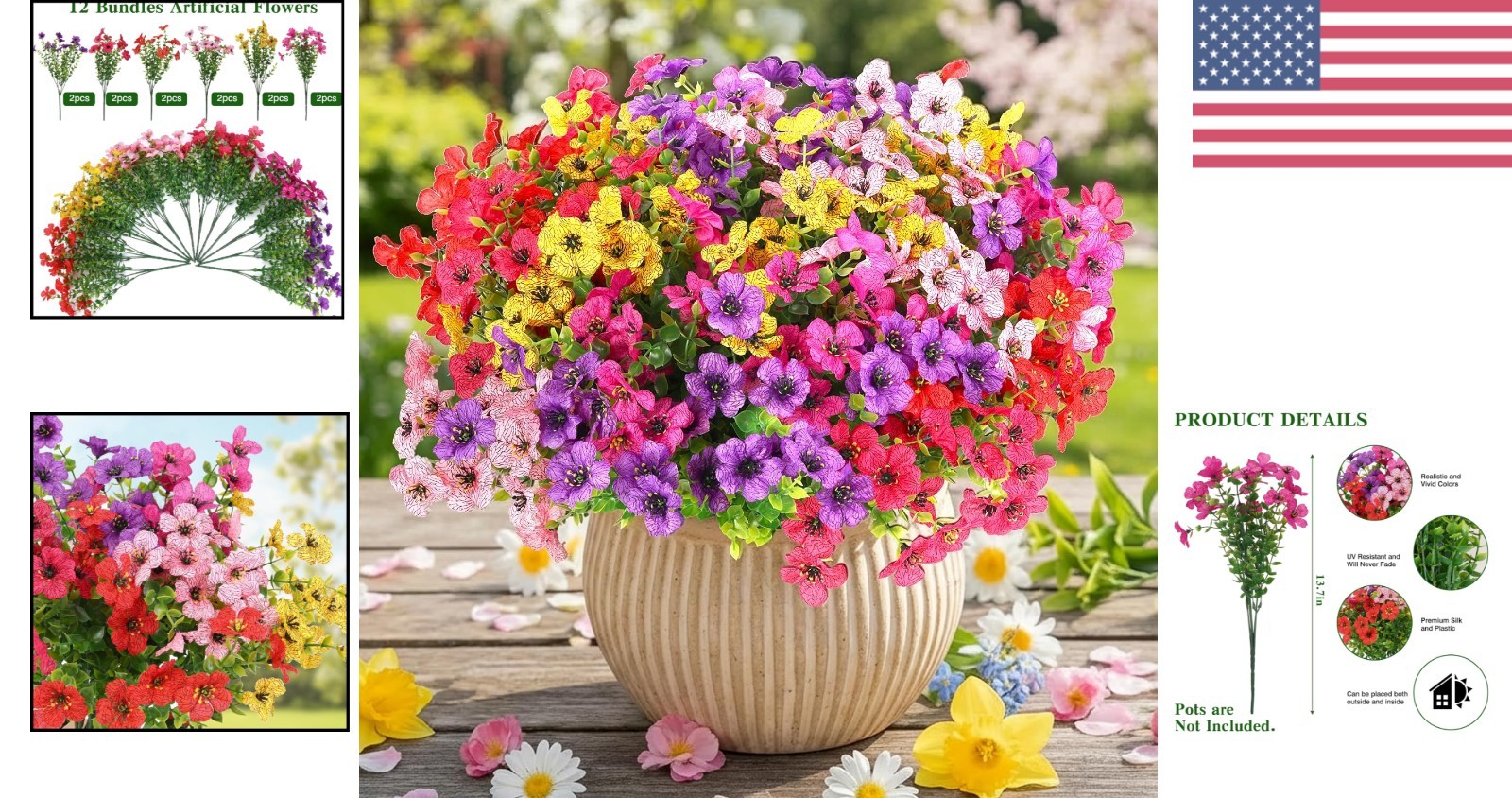 12 Count Faux Daisy Bundles – Weatherproof Floral Decor for -Round Beauty
