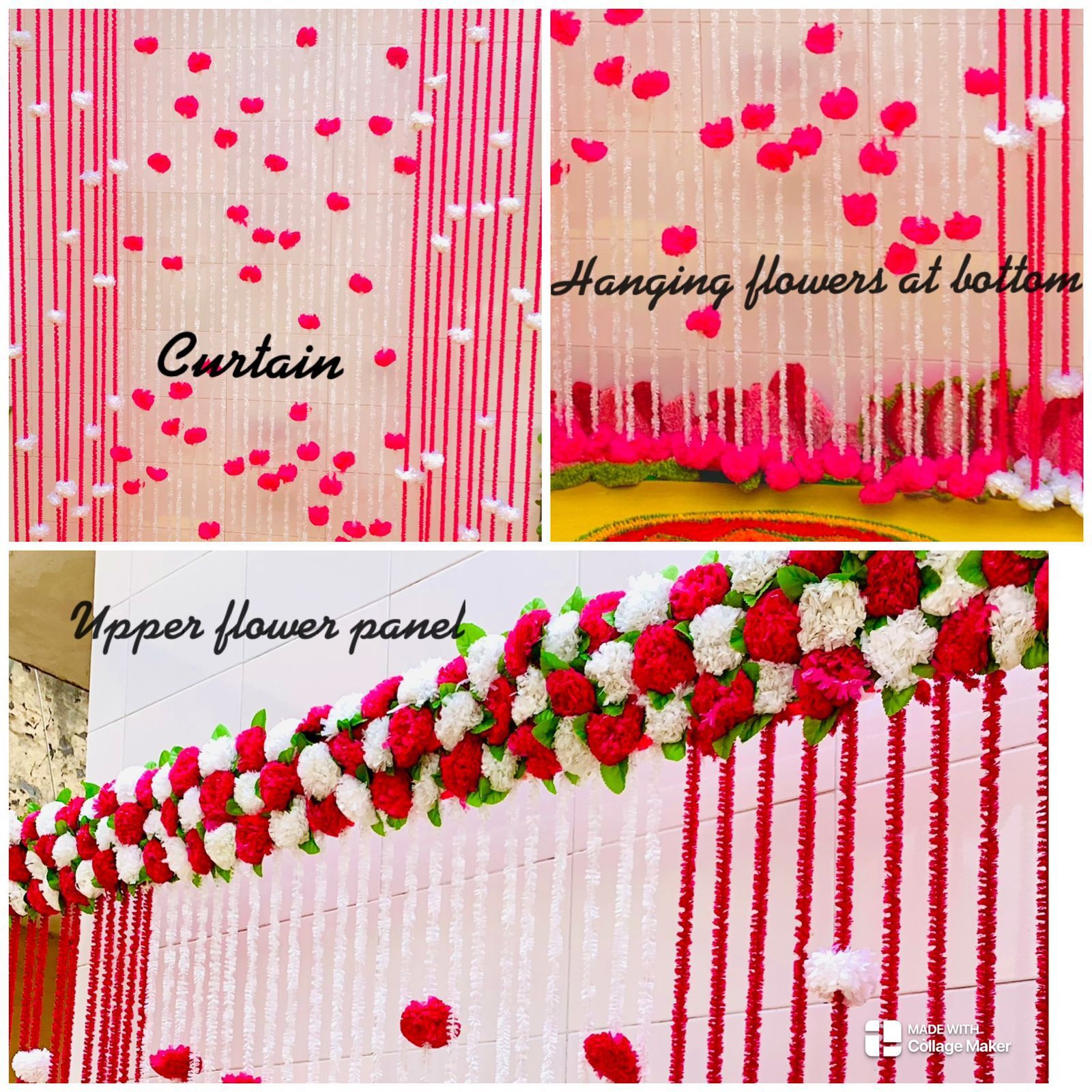 White Decoration Backdrop Panel With artificial floral Strings Party Backdrop
