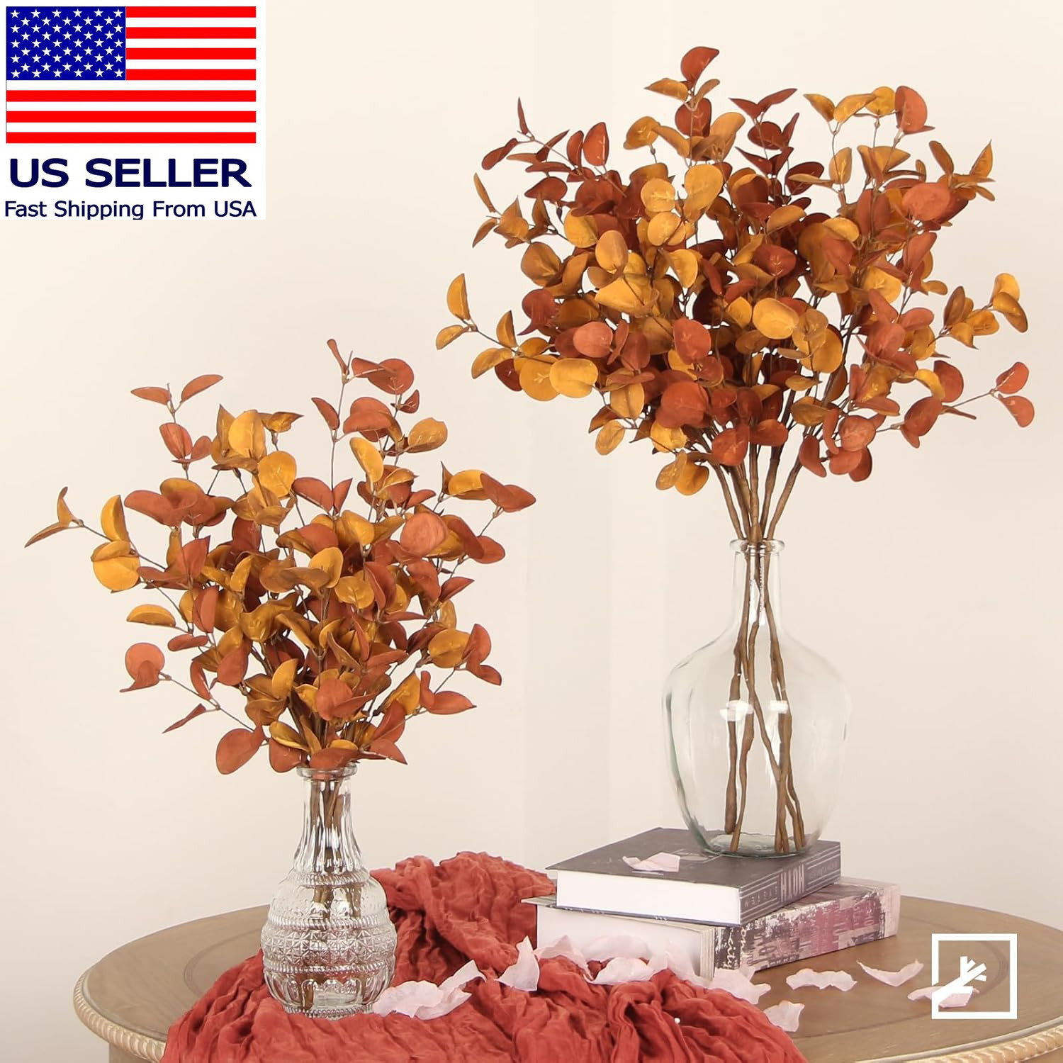 6 Pcs Fall Stems Artificial Eucalyptus 26.7” Tall Decor Fake Silver Dollar Leav