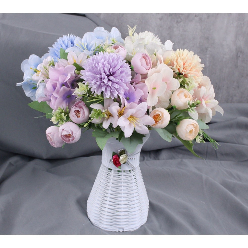 Nordic Style Silk Hydrangea Bouquet 7 Head for Wedding Arch Shelf Mantel Decor