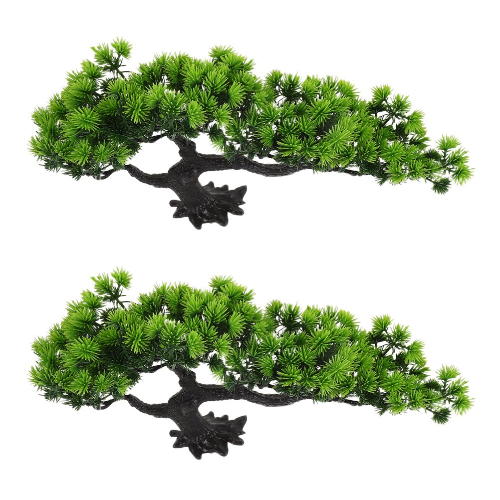 2Pcs Reusable Artificial Green Bonsai Tree Plastic Decor for Zen Garden