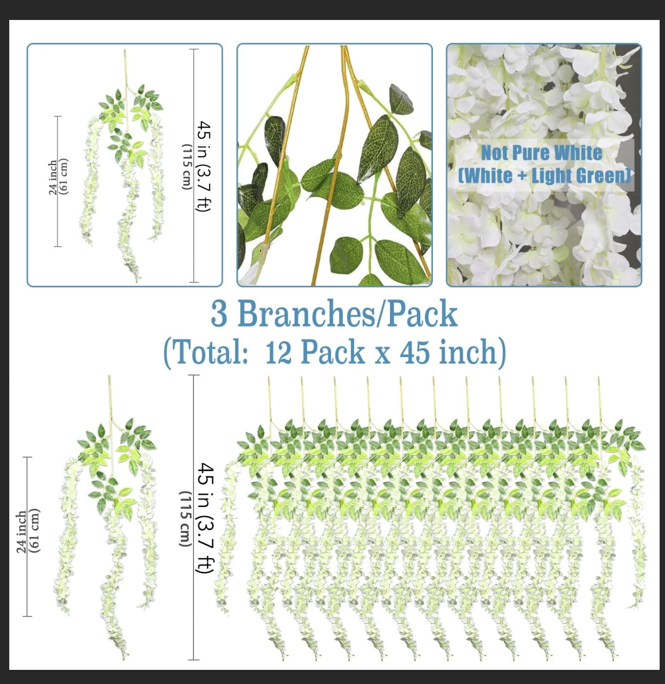 (36 Branches 12 Pack /45 inch /3.7ft Wisteria Hanging Artificial Flowers Fake…