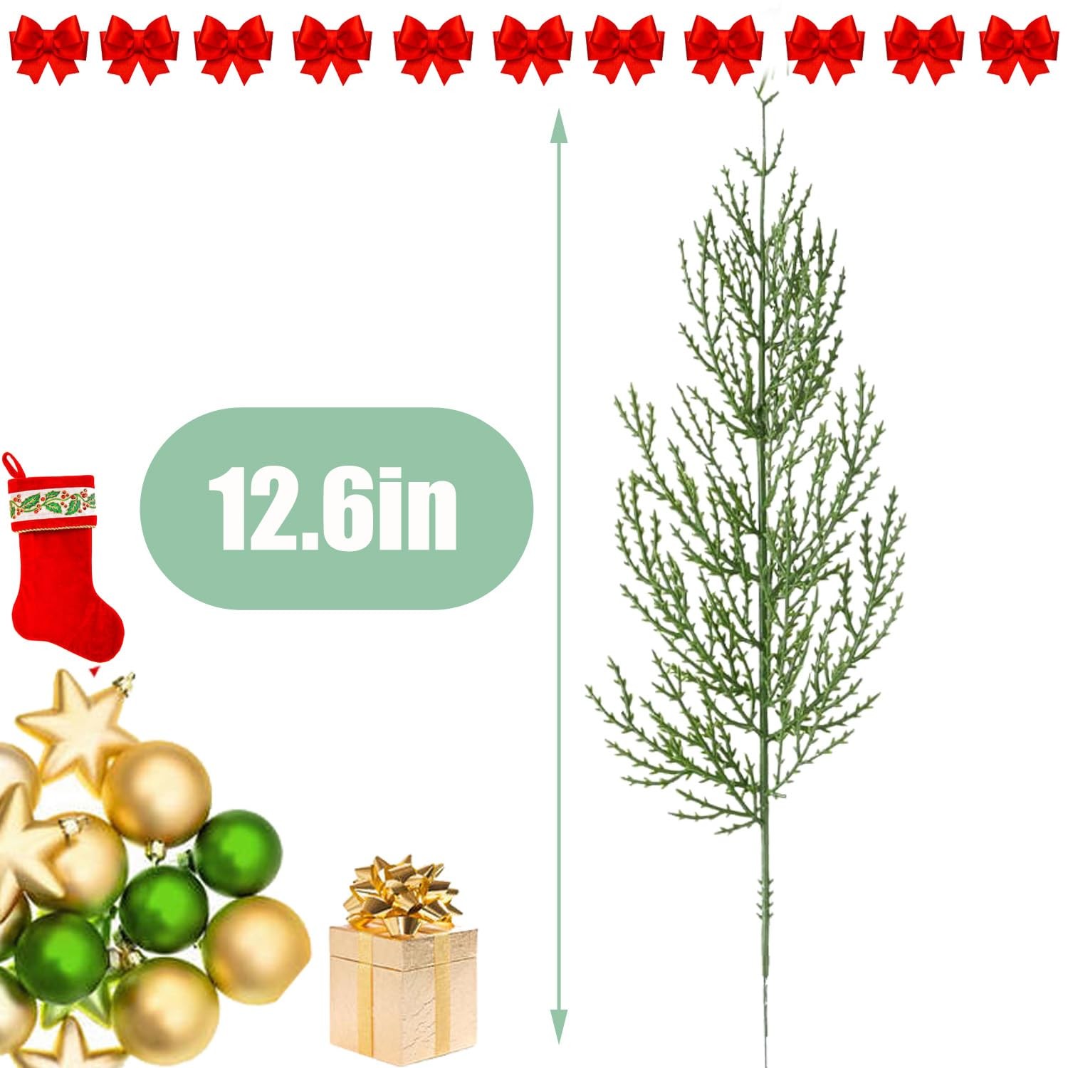 Artificial Pine Branches,30 Pcs Christmas Faux Cedar Stems, Artificial Faux C…