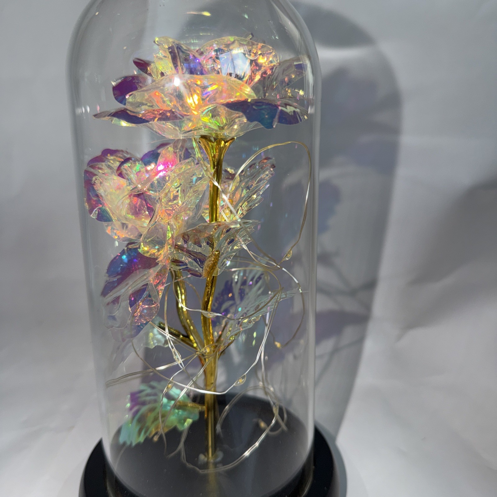 Iridescent Color Changing Flower In Glass Dome