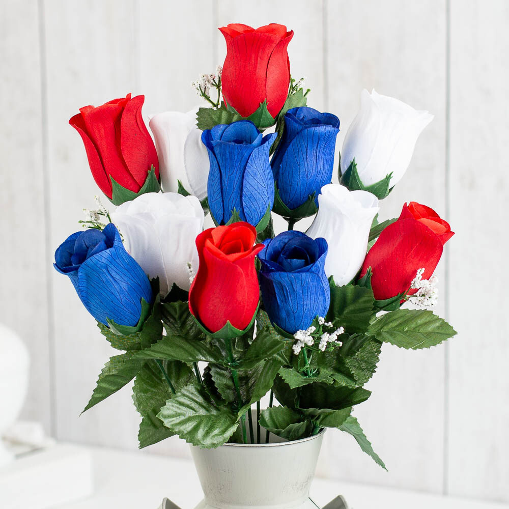 Set of 4 Red, White and Blue Patriotic Artificial Rose 20″ Floral Bushes