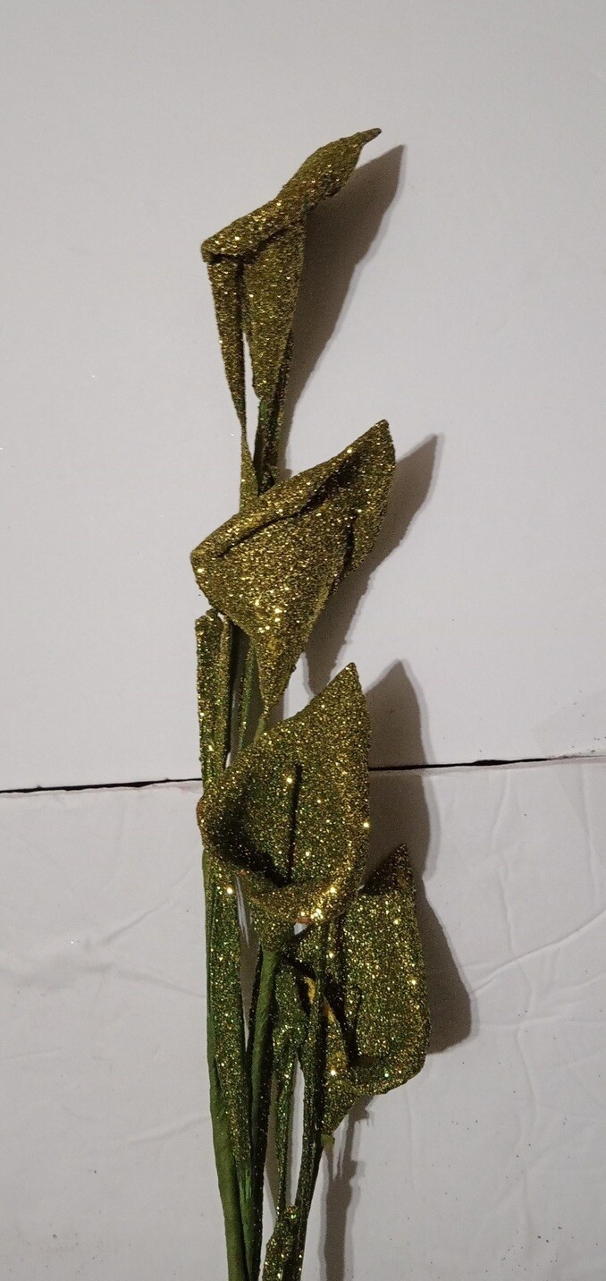 Artificial Decorative ￼Glitter Flower Lily ￼Stems Floral Green Silver 31” Long ￼
