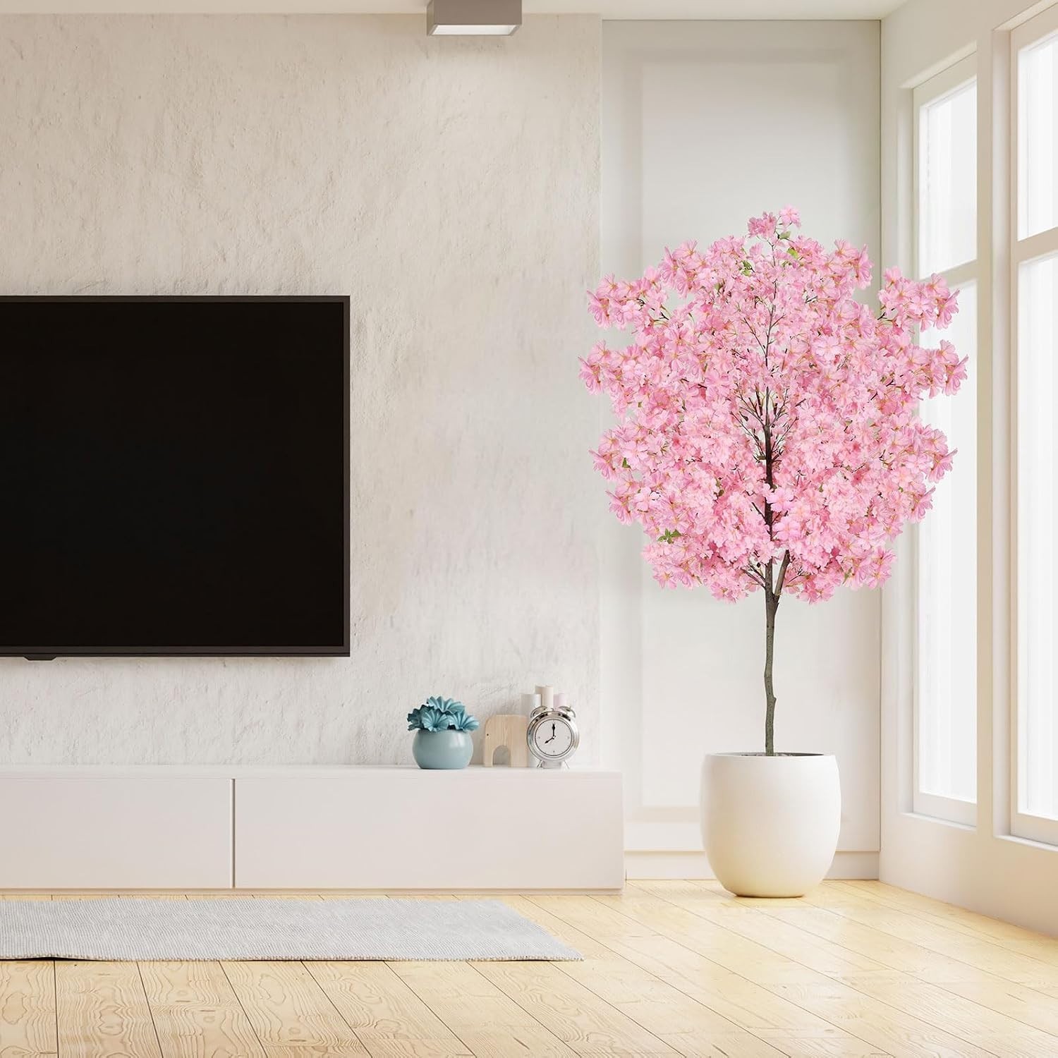 Stunning 6Ft Pink Cherry Blossom Artificial Tree in Black Pot – Easy Decor