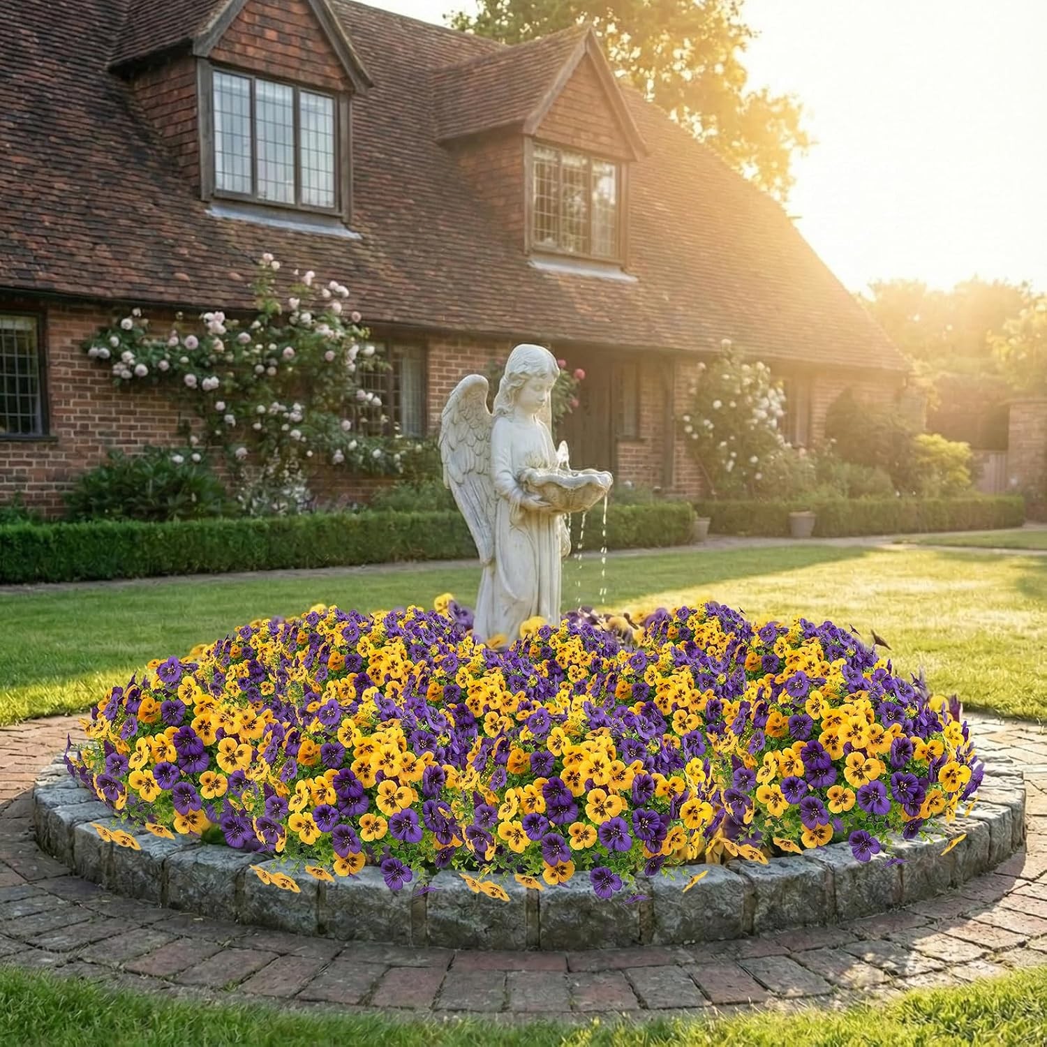 18 Pcs Artificial Fake Pansy Flowers for Outdoor, Faux UV Resistant Silk Pansies