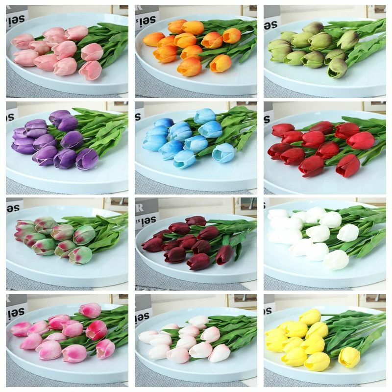 31pcs PU Mini Tulip Artificial Flower Wedding Floral Bouquet Decor NEW