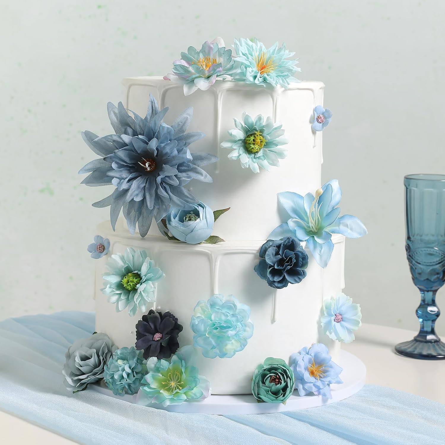 Artificial Flowers Heads Combo Blue Flowers Mix Silk Flowers Heads Bulk Faux Ros