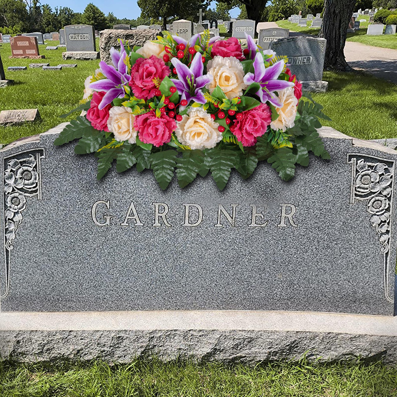 Cemetery Headstone Flower Saddle -Outdoor Grave Decorations ï¼ŒMixed of Artific