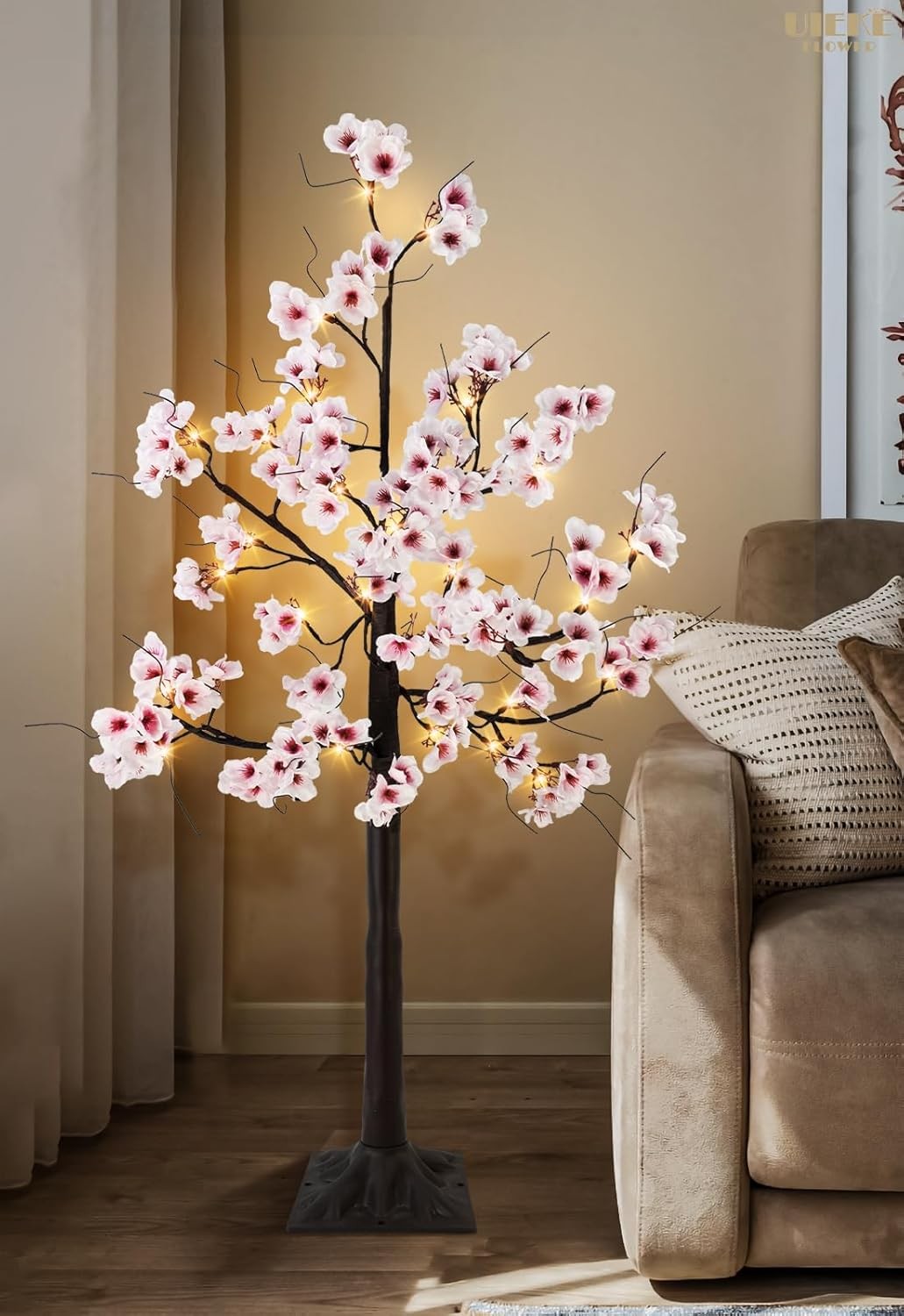 Uieke Cherry Blossom Tree, 6FT 96 Fairy Lights Artificial Lighted Tree Pink