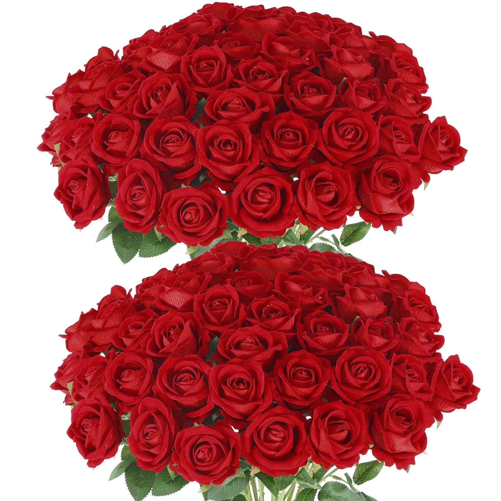 50 Pcs Artificial Roses in Bulk, Fake Silk Red Roses Realistic Roses for Wedd…
