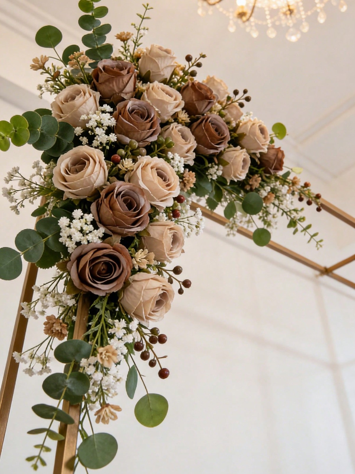 Brown Artificial Silk Rose Bouquet 3 Pieces For Wedding Home Decor