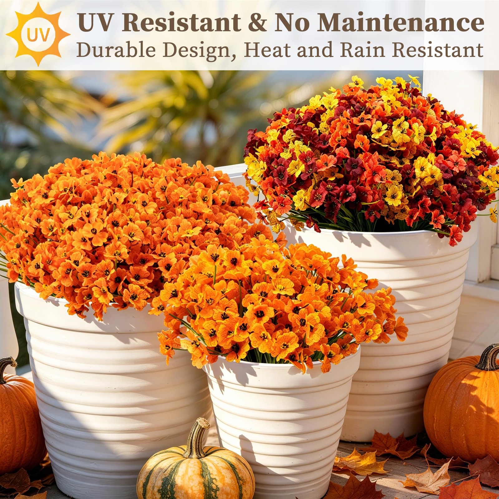 ColoPlay Artificial Mums for Outdoors, 24 Bundles Fake Flowers Fall Decor | F…