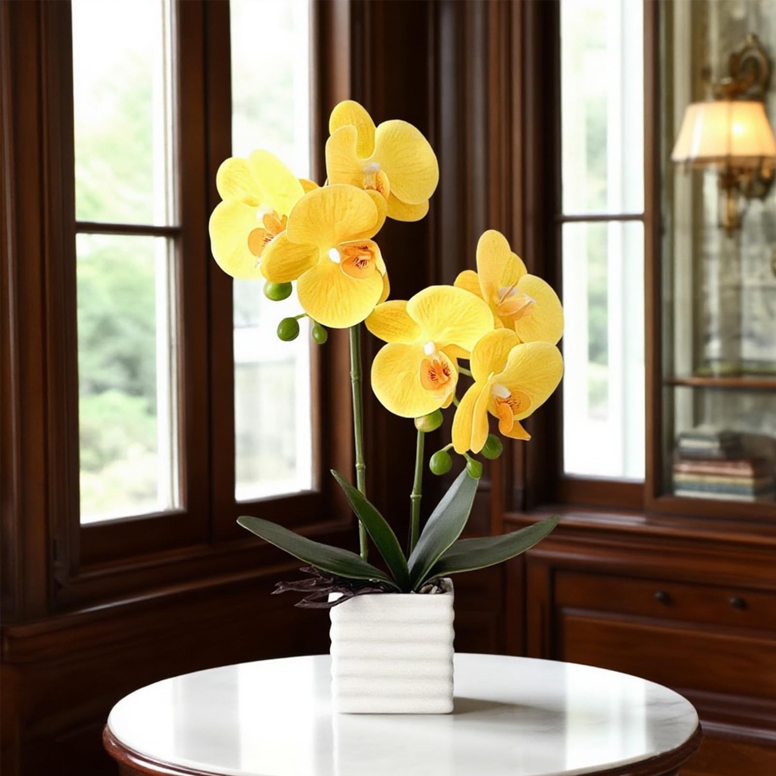 Artificial Orchids Home Decor Indoor Vase Yellow Flower Height 14 Inch Plant