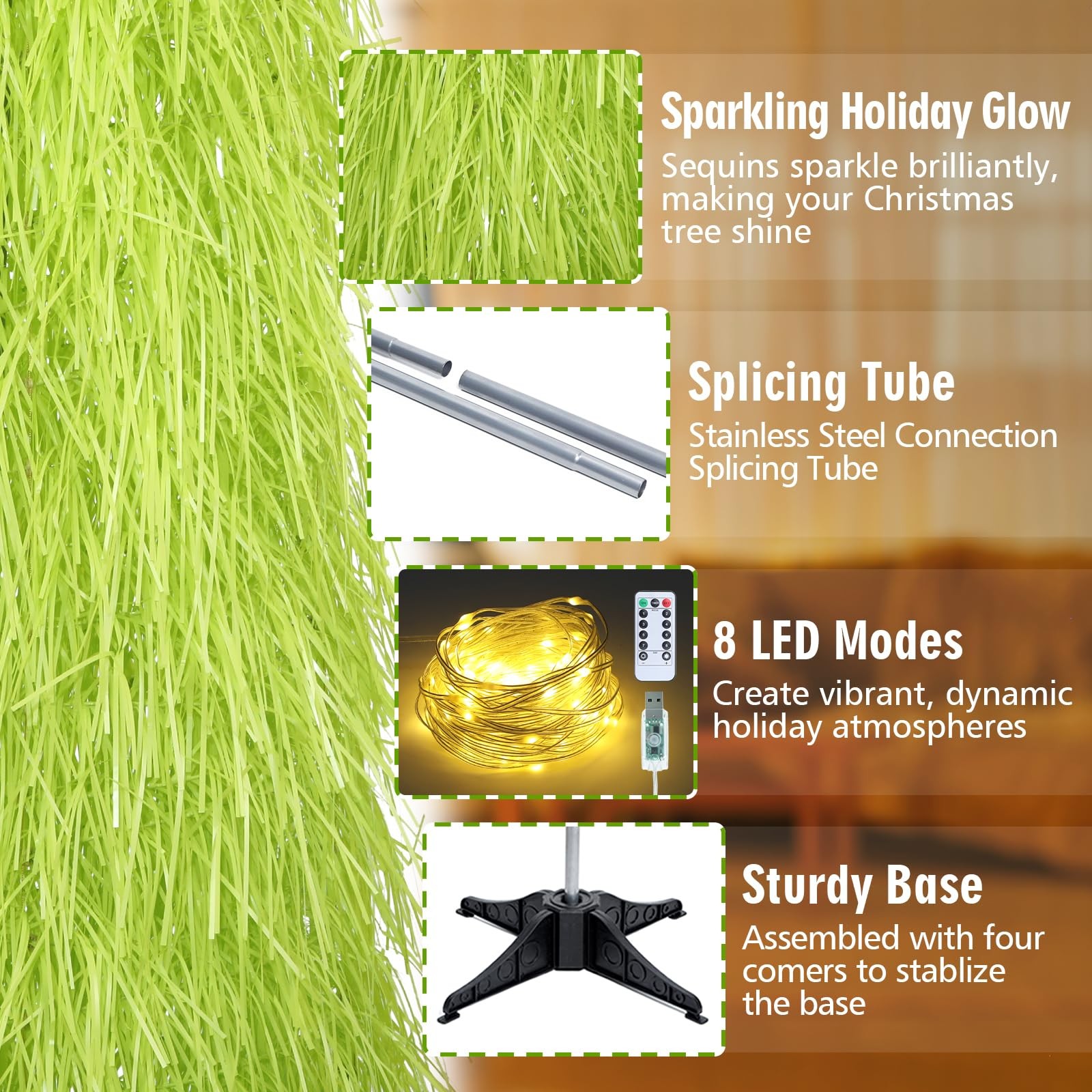 6FT Artificial Shaggy Pop Up Christmas Tree with 100 LEDs, Lime Green Curve